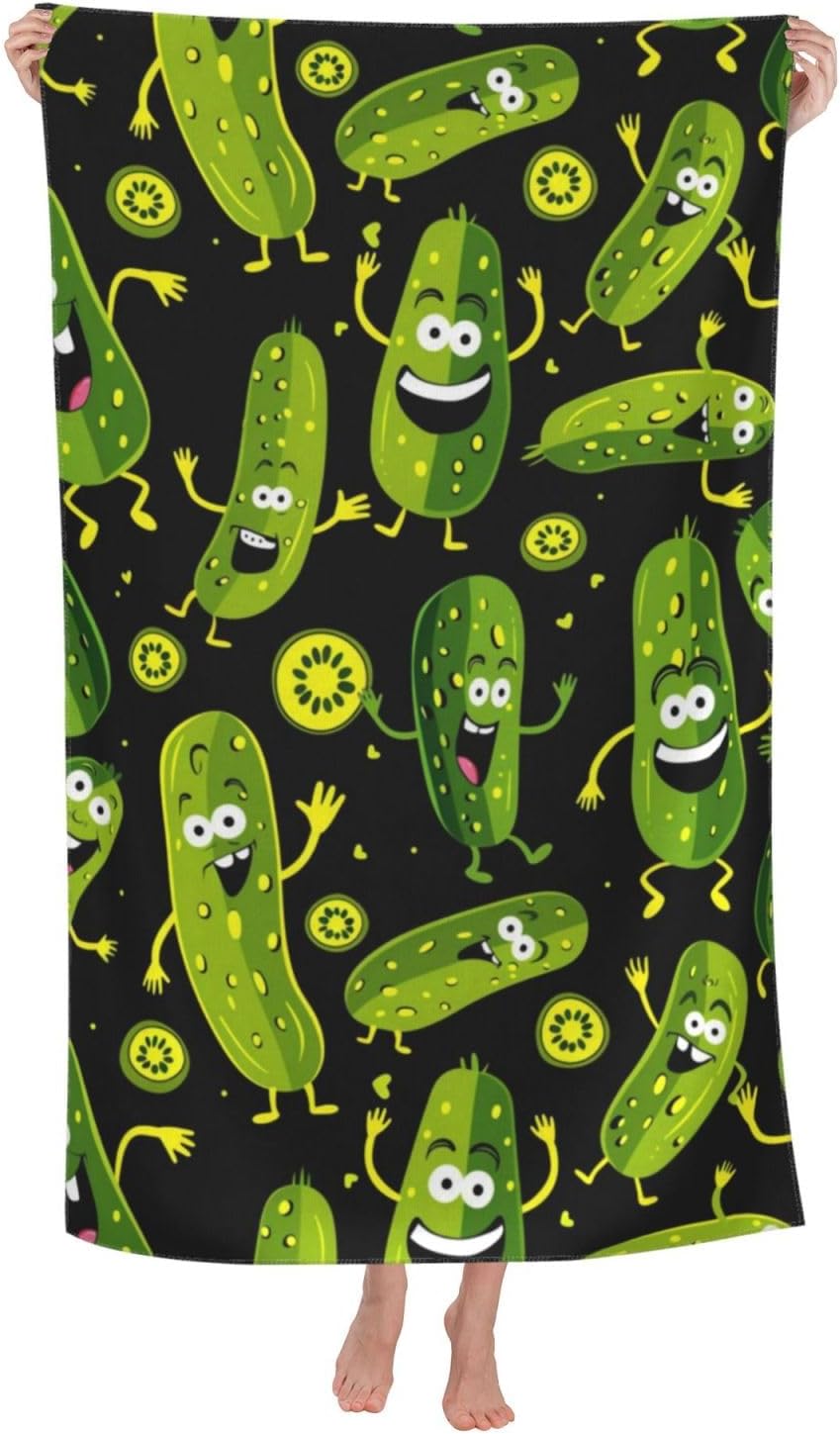 Travel Towel Quick Dry - ผ้าเช็ดตัวชายหาดลาย Pickle สุดฮา ผ้าไมโครไฟเบอร์น้ำหนักเบา ซับน้ำเร็ว ของขวัญสำหรับห้องน้ำ