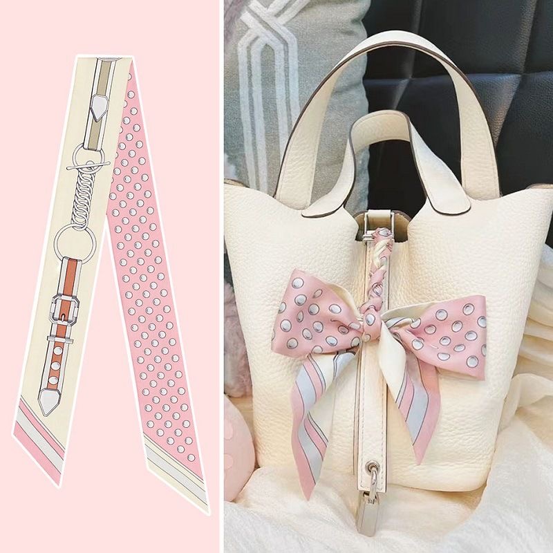 Travel Accessories Gifts - ผู้หญิงฤดูร้อนสีชมพู Polka Dot ผ้าพันคอกระเป๋าริบบิ้นตกแต่งจับพิมพ์ยาว Streamer อุปกรณ์เสริมแฟชั่นสําหรับฉลอง