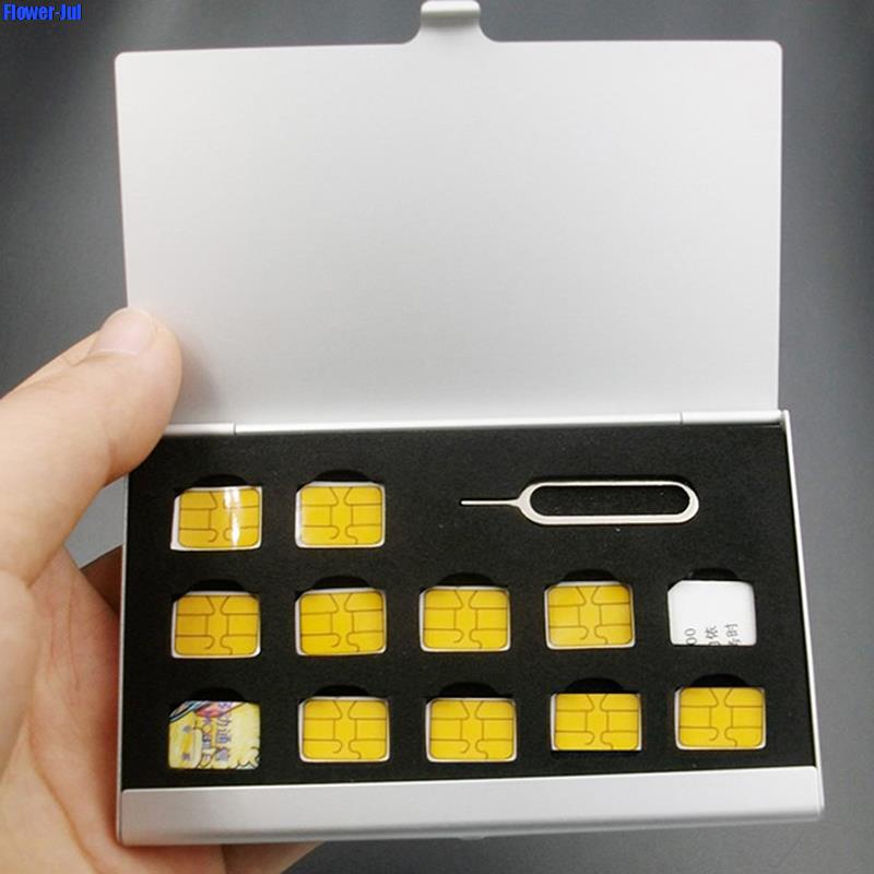 Sim Card Holder Case - 12-Slots-NANO + 1-Slot-Card-Pin อลูมิเนียมแบบพกพา SIM Micro