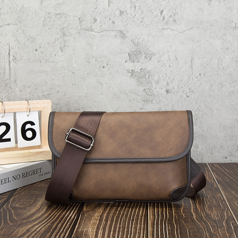 Travel Accessories Luxury - กระเป๋าถือสะพายไหล่แบรนด์หรูสไตล์วินเทจสำหรับผู้ชาย หนัง PU แบบมีฝาปิดเรียบง่าย กระเป๋าคาดลำตัวผู้ชาย กระเป๋าธุรกิจผู้ชาย