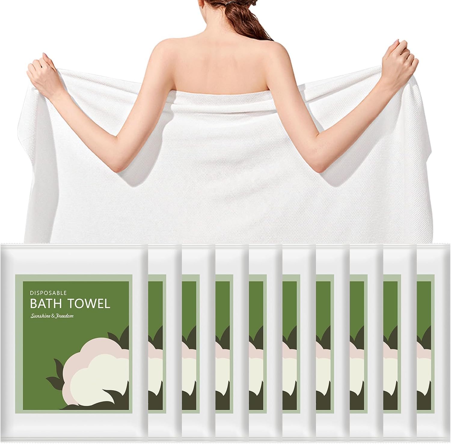 Travel Towel Quick Dry - ผ้าขนหนูอาบน้ำแบบใช้แล้วทิ้ง 10 ชิ้น ขนาด 55x27.5 นิ้ว