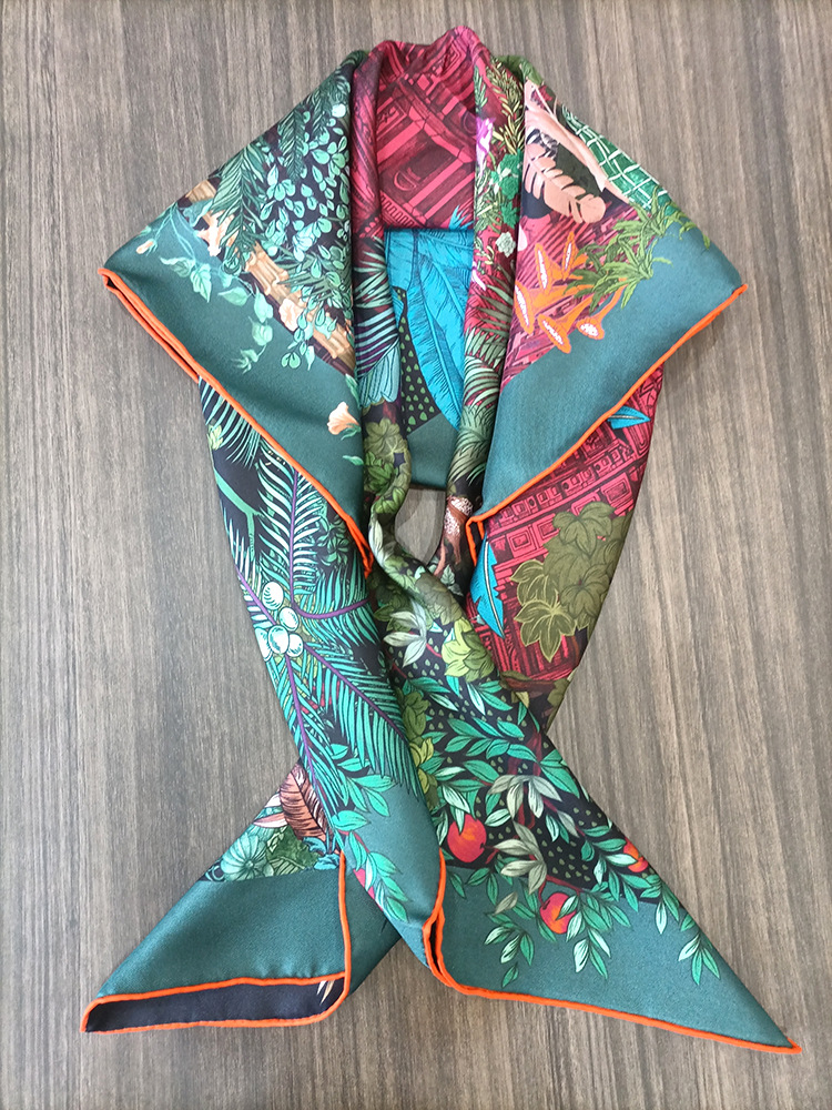 Travel Accessories Luxury - ผ้าพันคอไหม 90 ซม. สำหรับผู้หญิง ผ้าพันคอสี่เหลี่ยมจัตุรัสแบบม卷ขอบด้วยมือ ผ้าพันคอคลุมผม