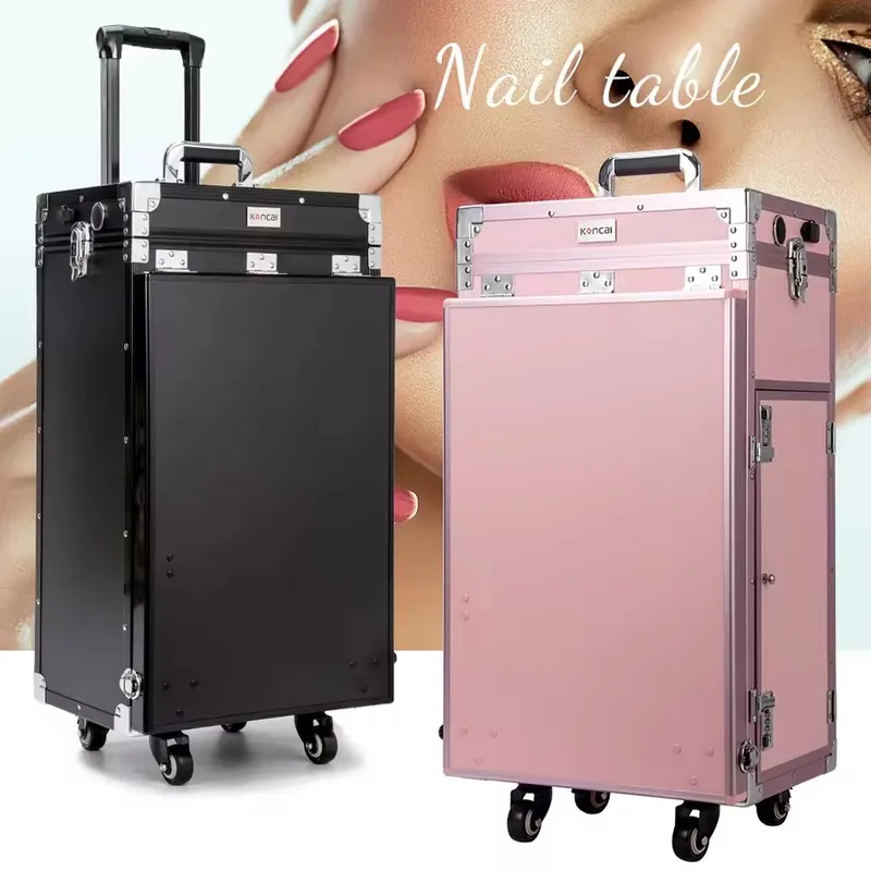 Travel Accessories In Train - โต๊ะทำเล็บแบบพับได้พร้อมล้อเลื่อน รุ่นใหม่ พร้อมลิ้นชัก 4 ช่อง กระเป๋าเครื่องสำอางสำหรับเดินทาง