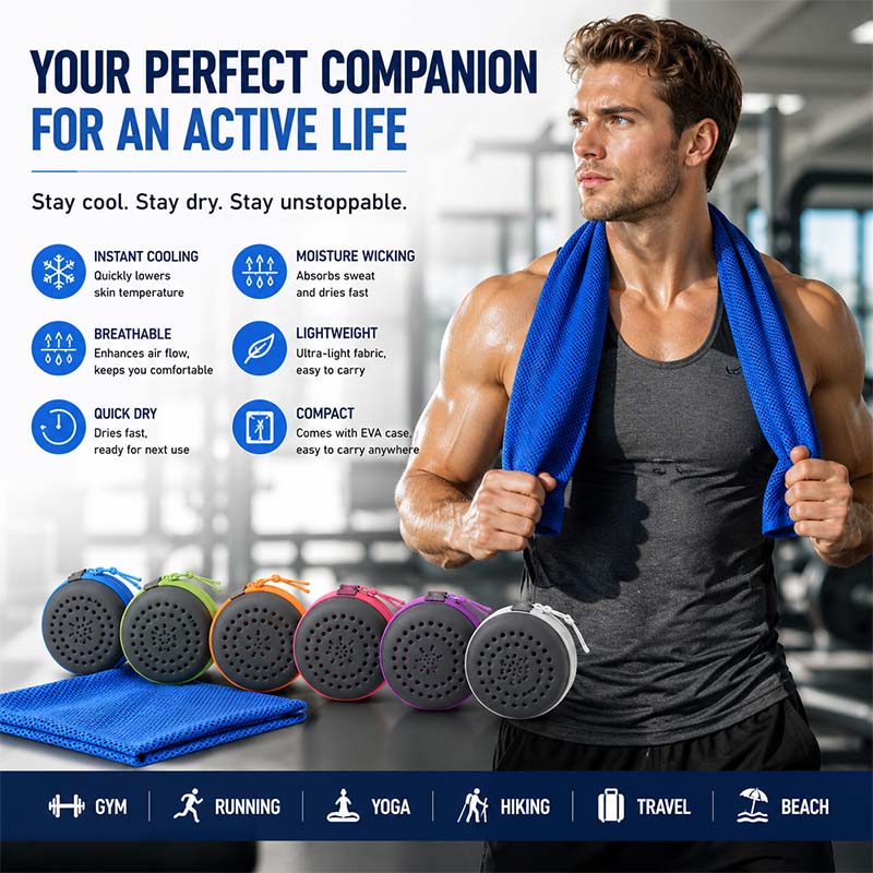 Travel Towel Quick Dry - ผ้าขนหนูเย็นทันทีพร้อมกล่อง EVA แห้งเร็ว สำหรับออกกำลังกาย ฟิตเนส วิ่ง