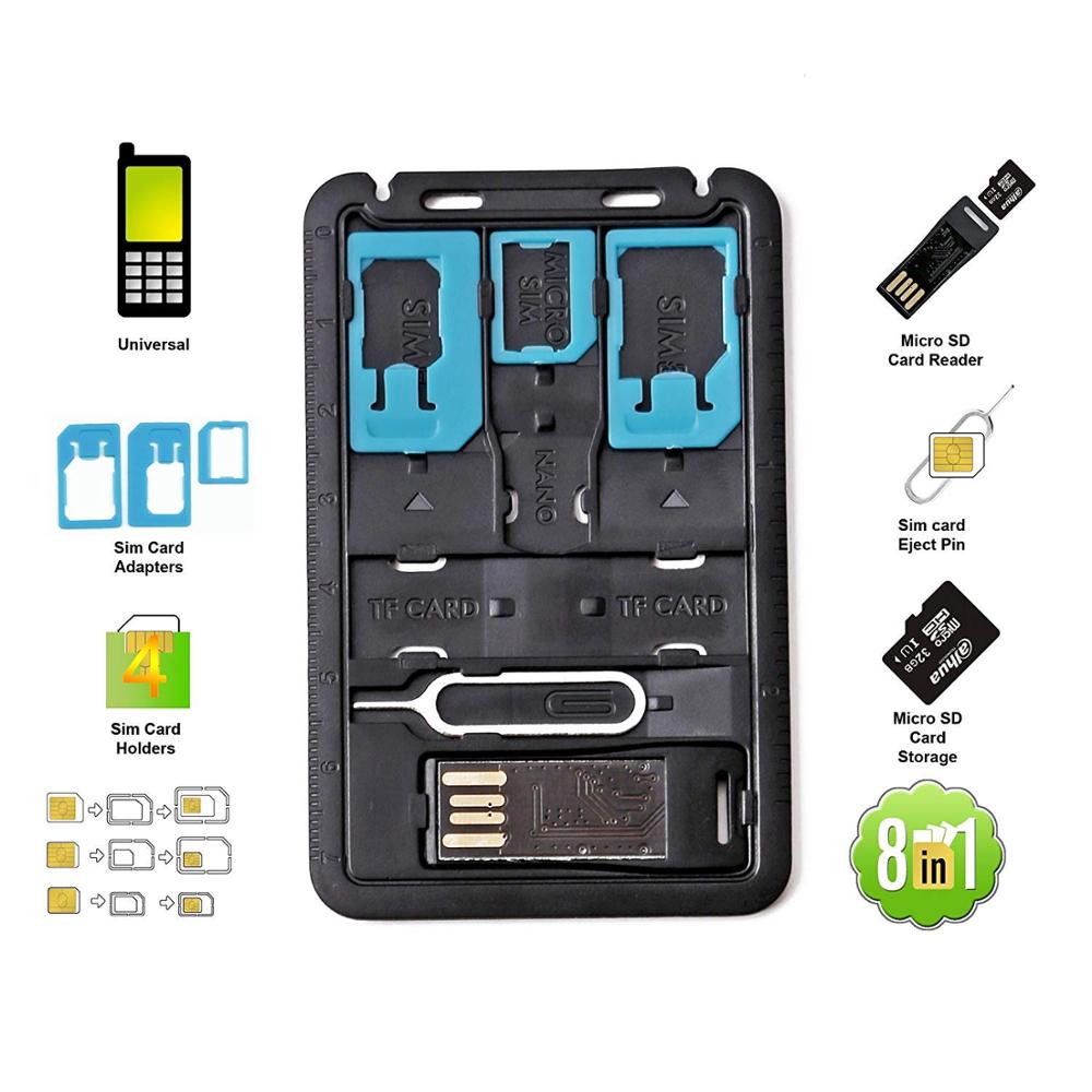 Sim Card Holder Case - ตัวแปลงซิมการ์ดขนาดเล็กอเนกประสงค์แบบ5 in 1, ตัวแปลงสำหรับนาโนไมโครซิมการ์ดตัวอ่านที่ใส่การ์ดความจำ