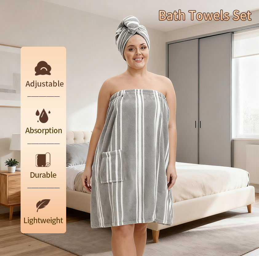 Travel Towel Quick Dry - ชุดเดรสผ้าขนหนูอาบน้ำลายทางสุดหรู - แห้งเร็ว ซึมซับดีเยี่ยม ผลิตจากโพลีเอสเตอร์เนื้อนุ่ม เหมาะสำหรับใช้ในบ้านและการเดินทาง