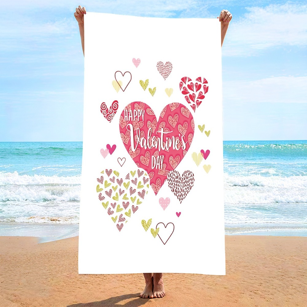 Travel Towel Quick Dry - ผ้าเช็ดตัวลายหัวใจ 27x55 นิ้ว ผ้าเช็ดตัวชายหาด ไมโครไฟเบอร์ แห้งเร็ว