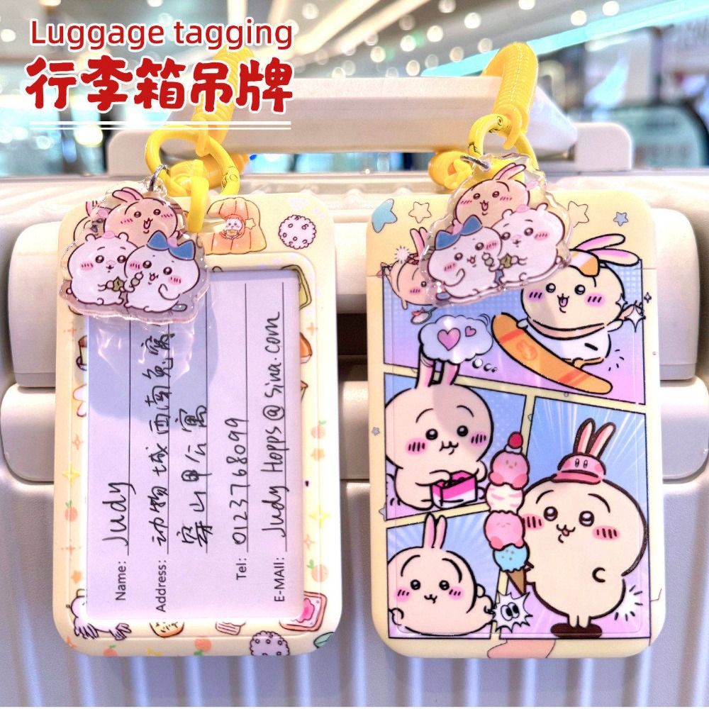 Travel Accessories For Japan Trip - ป้ายติดกระเป๋าชิคคาวะพร้อมสายคล้องป้องกันการสูญหาย ป้ายชื่อการ์ตูนอุซากิ ที่ใส่บัตรประจำตัว อุปกรณ์เสริมสำหรับการเดินทาง กระเป๋าเดินทาง สนามบิน