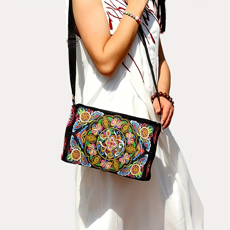 ผู้หญิงปักดอกไม้ไนลอนCrossbody - Travel Accessories Luxury บทวิจารณ์และราคา