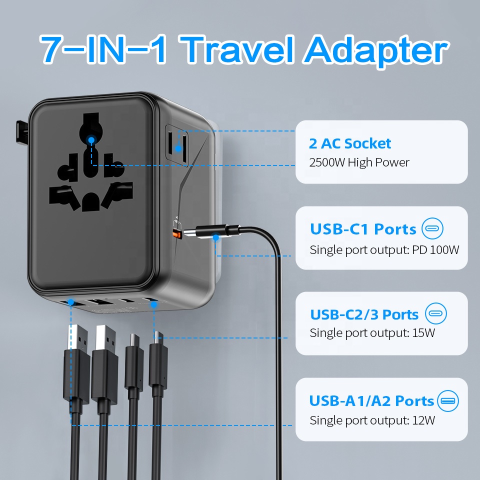 อะแดปเตอร์แปลงไฟ PD 100W GaN ช - Travel Adapter Universal บทวิจารณ์และราคา